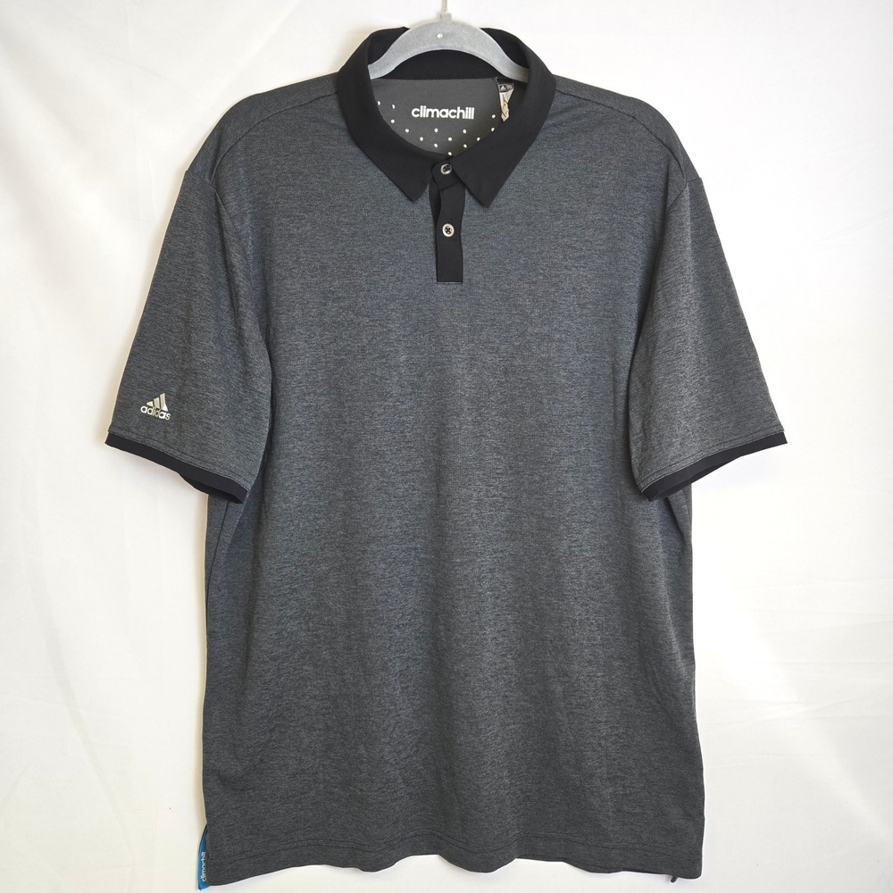 Adidas Climachill Short Sleeve Polo Shirt Casual Athleisure Gray Black Large